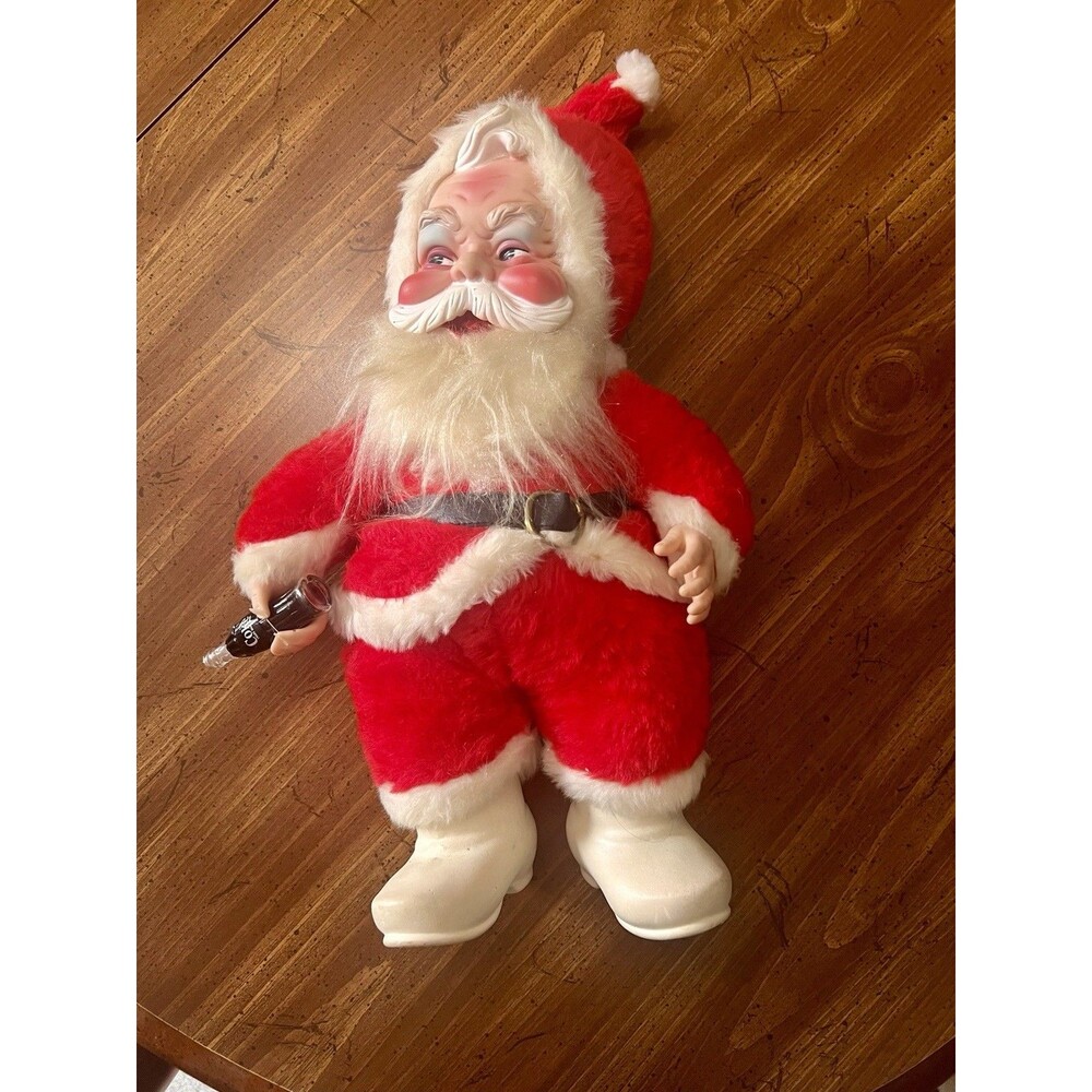 Vtg 1950s Rushton Company Coca-Cola Rubber Face Santa Claus With Coke Bottle 15”